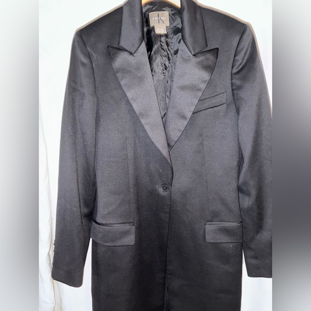 Calvin Klein Tuxedo Satin Wool Button Front Blazer Jacket Coat Black Size 8 - Picture 8 of 11